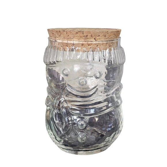 Glass Snowman Jar With Cork Lid Winter Themed Storage Container Holiday Decor - Picture 1 of 6